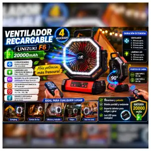 Ventilador Recargable Unizuki F6 20000mAh miniatura 2